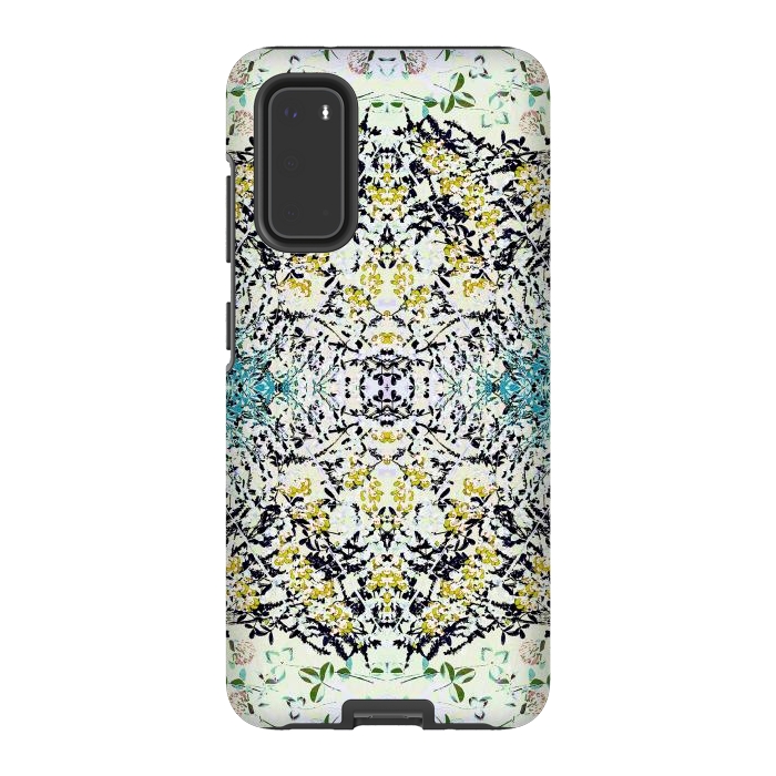 Galaxy S20 StrongFit Yellow blue ditsy flowers and leaves pattern by Oana 