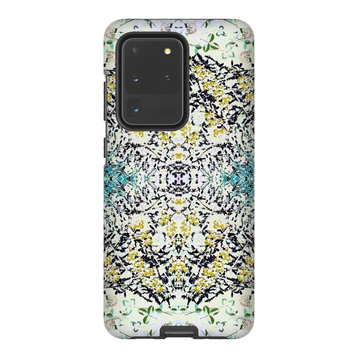 Galaxy S20 Ultra StrongFit Yellow blue ditsy flowers and leaves pattern by Oana 