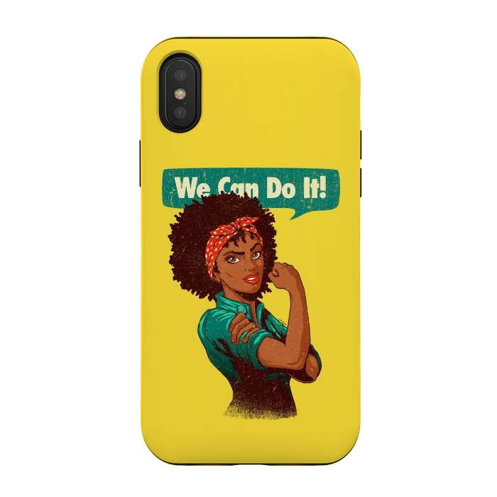 iPhone Xs / X StrongFit We Can Do It! Black Girl Black Queen Shirt V2 by Vó Maria
