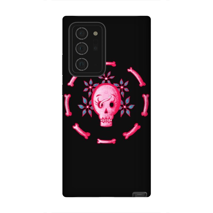 Galaxy Note 20 Ultra StrongFit Funny Skull In Pink With Flowers And Bones by Boriana Giormova