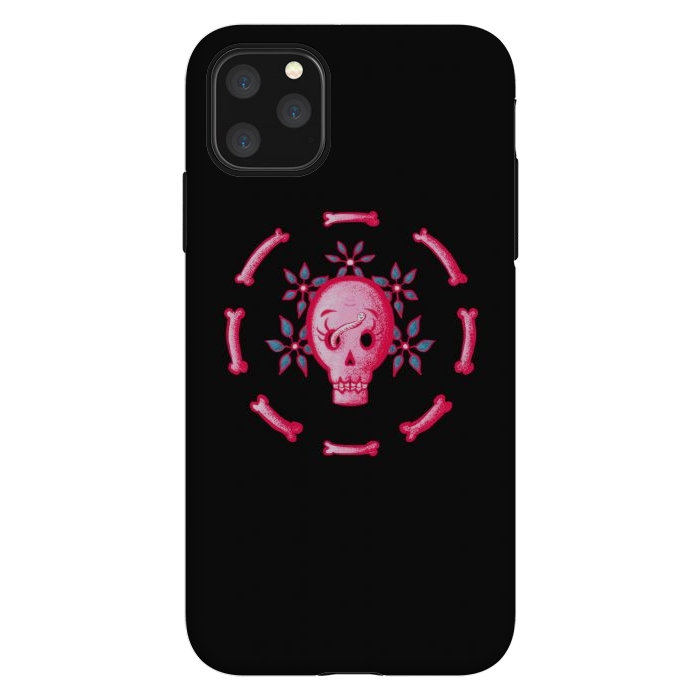 iPhone 11 Pro Max StrongFit Funny Skull In Pink With Flowers And Bones by Boriana Giormova