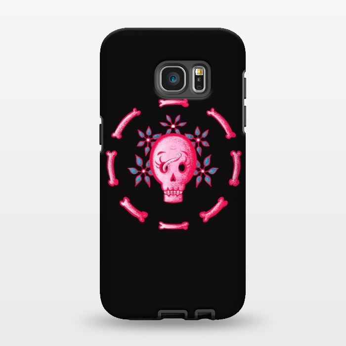 Galaxy S7 EDGE StrongFit Funny Skull In Pink With Flowers And Bones by Boriana Giormova