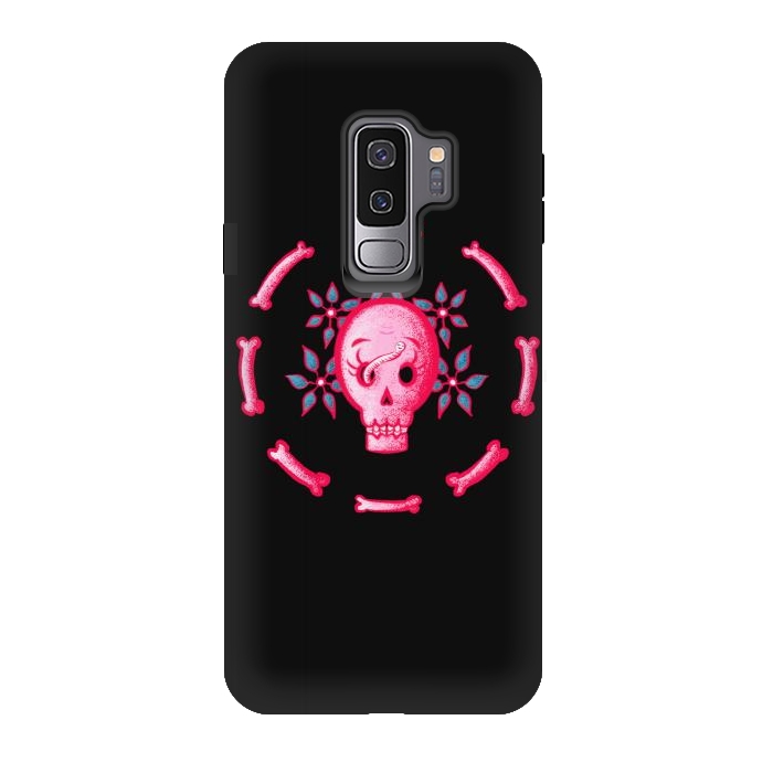 Galaxy S9 plus StrongFit Funny Skull In Pink With Flowers And Bones by Boriana Giormova