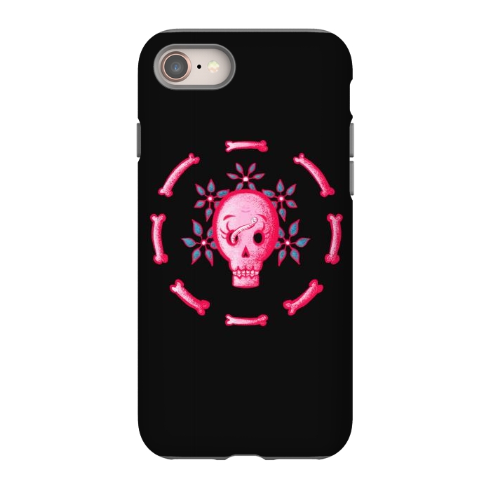 iPhone 8 StrongFit Funny Skull In Pink With Flowers And Bones by Boriana Giormova