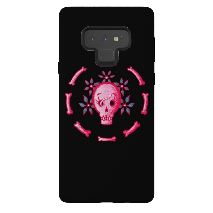 Galaxy Note 9 StrongFit Funny Skull In Pink With Flowers And Bones by Boriana Giormova