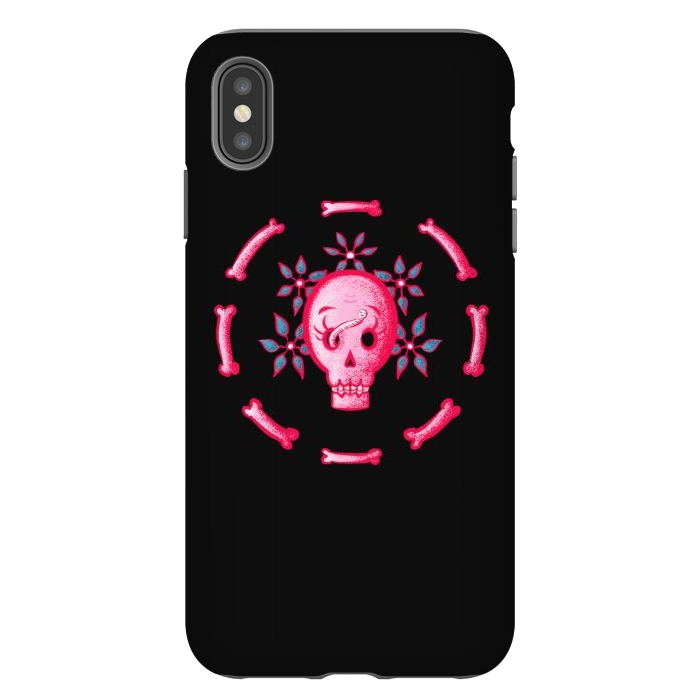iPhone Xs Max StrongFit Funny Skull In Pink With Flowers And Bones by Boriana Giormova