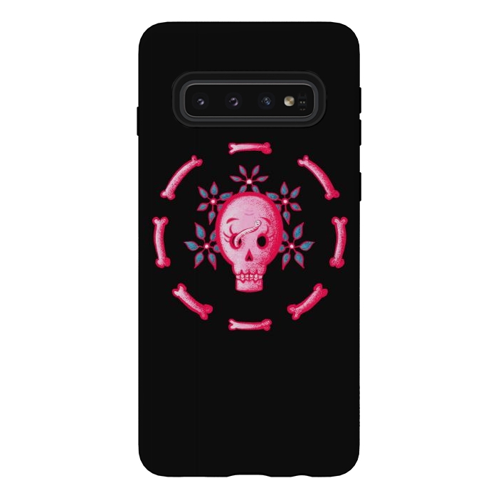 Galaxy S10 StrongFit Funny Skull In Pink With Flowers And Bones by Boriana Giormova
