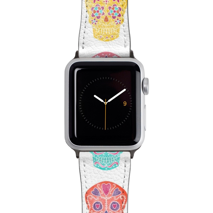 Watch 38mm / 40mm Strap PU leather Watercolor Day of the Dead Mexican Sugar Skulls by Nic Squirrell