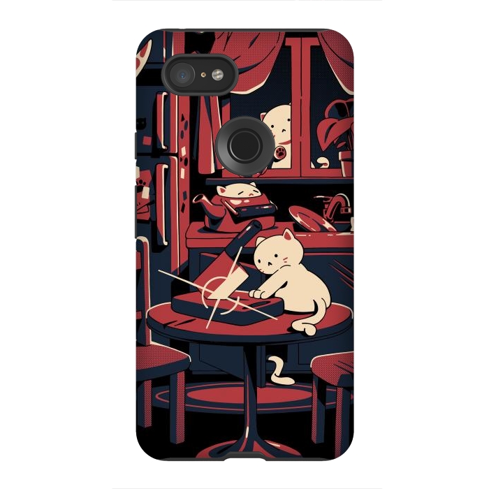 Pixel 3XL StrongFit Haunted by cats by Ilustrata
