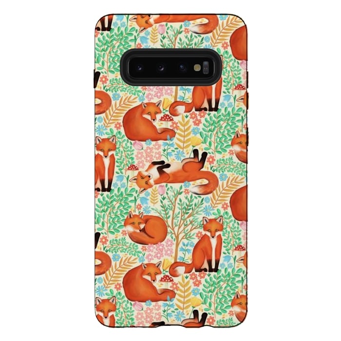 Galaxy S10 plus StrongFit Little Foxes in a Fantasy Forest on Cream by Tangerine-Tane