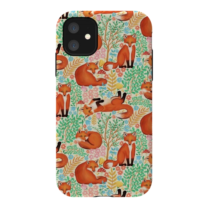 iPhone 11 StrongFit Little Foxes in a Fantasy Forest on Cream by Tangerine-Tane