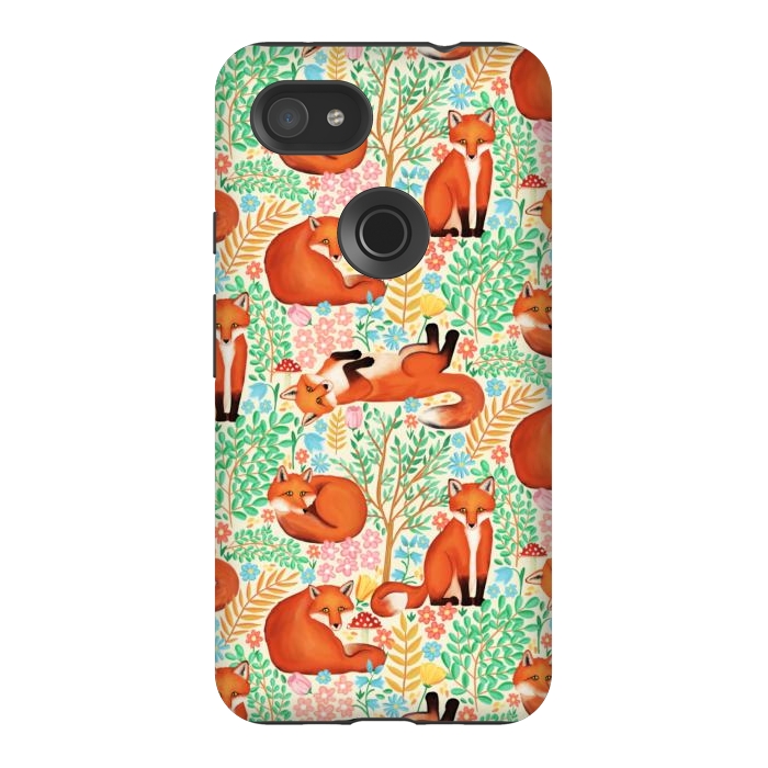 Pixel 3AXL StrongFit Little Foxes in a Fantasy Forest on Cream by Tangerine-Tane