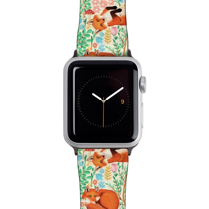 Watch 38mm / 40mm Strap PU leather Little Foxes in a Fantasy Forest on Cream by Tangerine-Tane