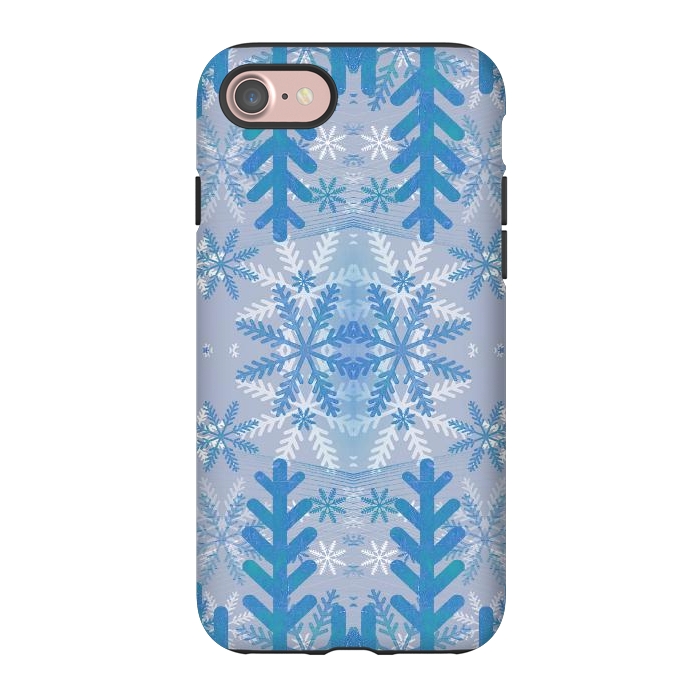 iPhone 7 StrongFit Baby blue snowflakes Christmas pattern by Oana 