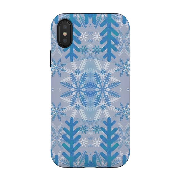 iPhone Xs / X StrongFit Baby blue snowflakes Christmas pattern by Oana 