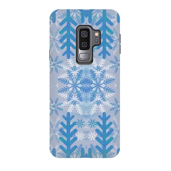 Galaxy S9 plus StrongFit Baby blue snowflakes Christmas pattern by Oana 