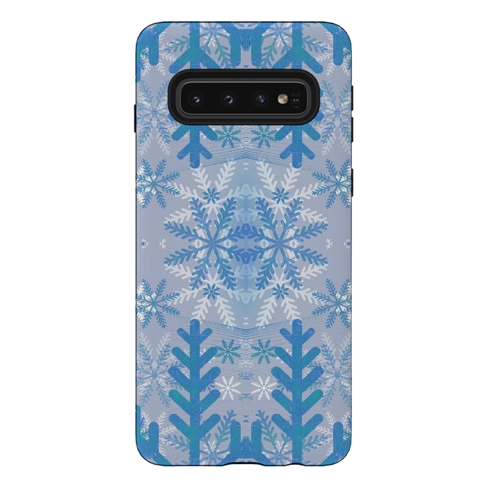 Galaxy S10 StrongFit Baby blue snowflakes Christmas pattern by Oana 