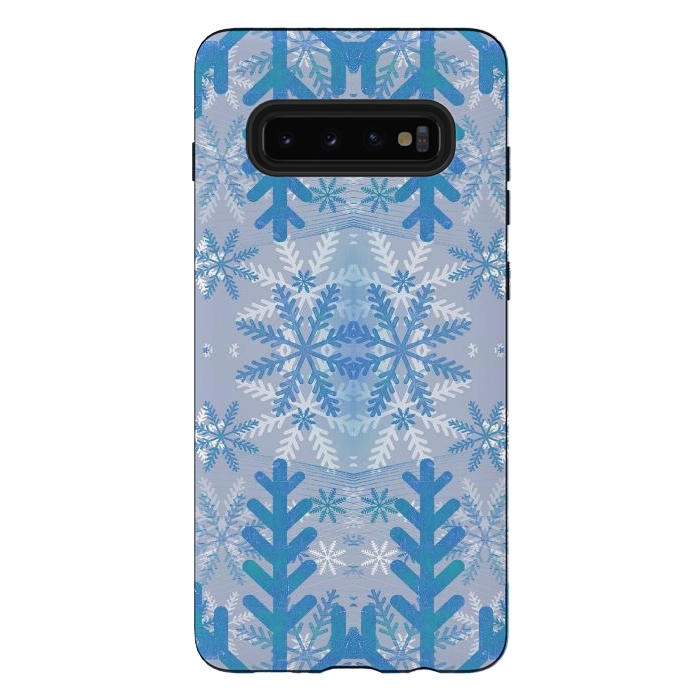 Galaxy S10 plus StrongFit Baby blue snowflakes Christmas pattern by Oana 
