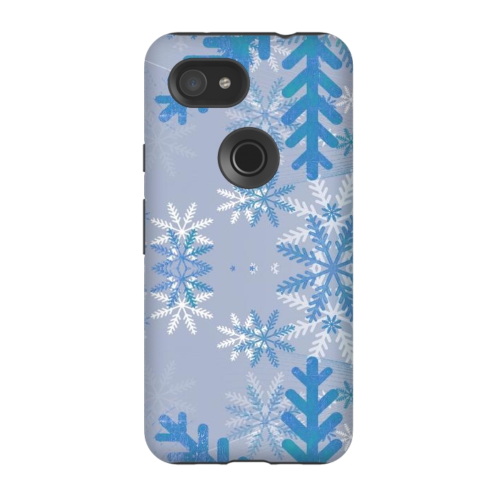 Pixel 3A StrongFit Baby blue snowflakes Christmas pattern by Oana 