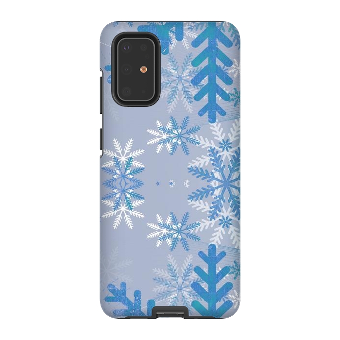 Galaxy S20 Plus StrongFit Baby blue snowflakes Christmas pattern by Oana 