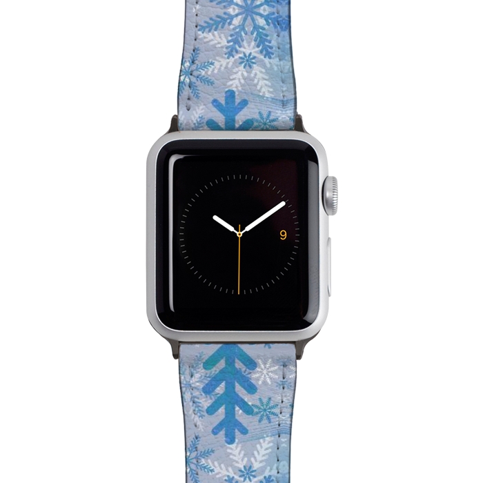Watch 42mm / 44mm Strap PU leather Baby blue snowflakes Christmas pattern by Oana 