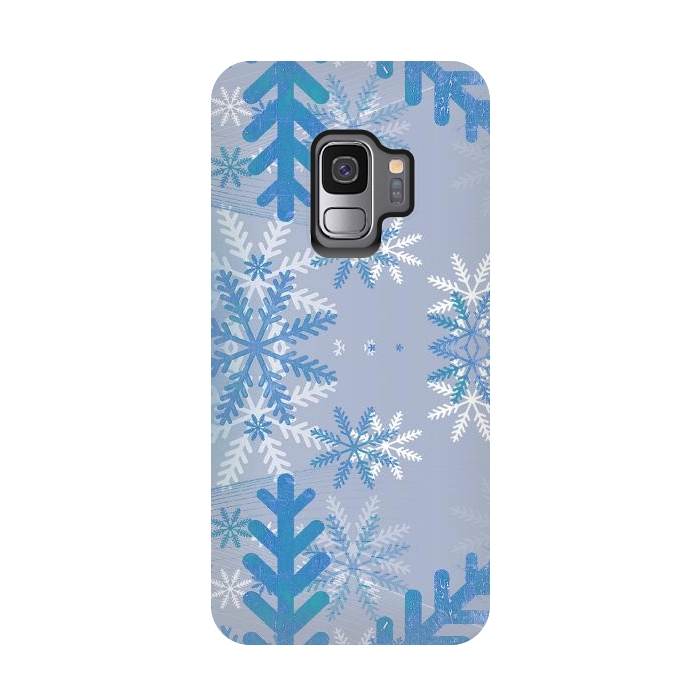 Galaxy S9 StrongFit Pastel blue snowflakes winter pattern by Oana 