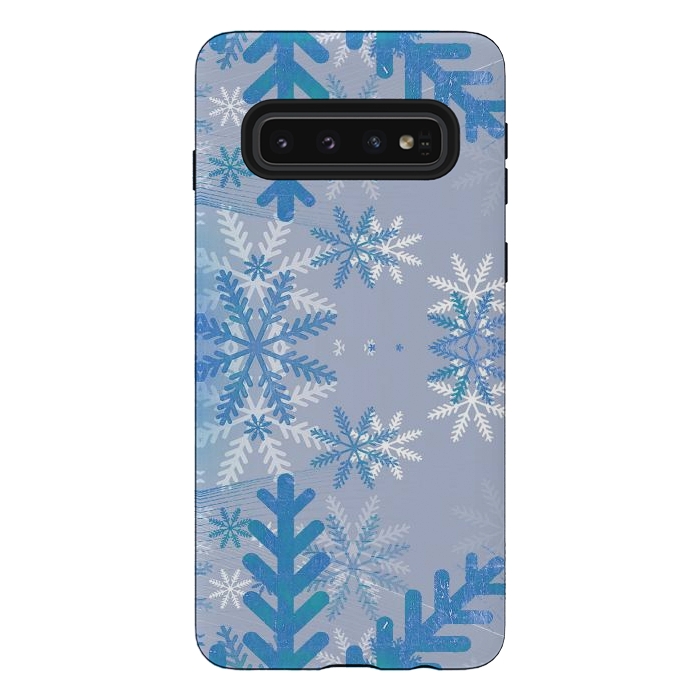 Galaxy S10 StrongFit Pastel blue snowflakes winter pattern by Oana 