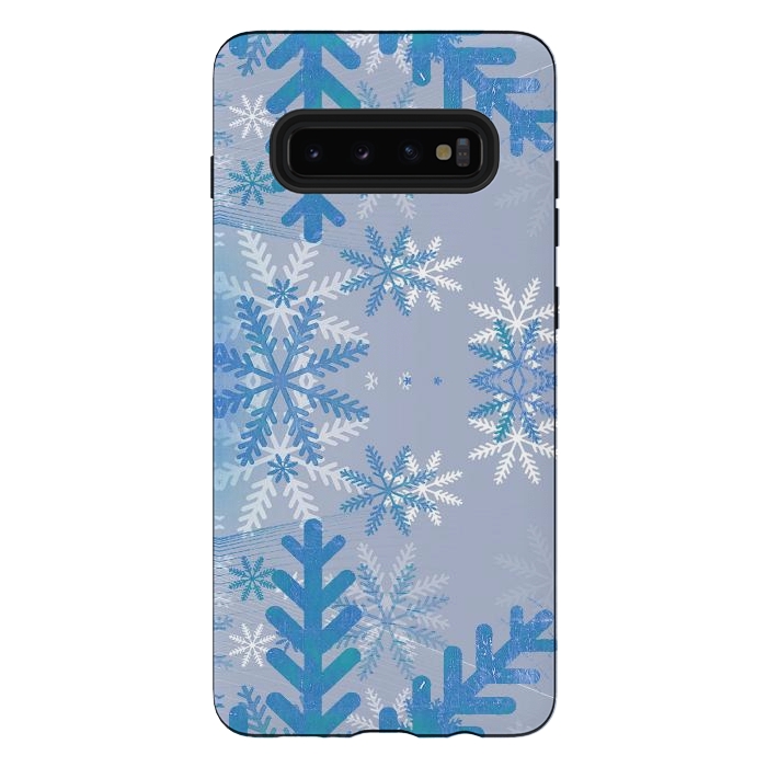 Galaxy S10 plus StrongFit Pastel blue snowflakes winter pattern by Oana 