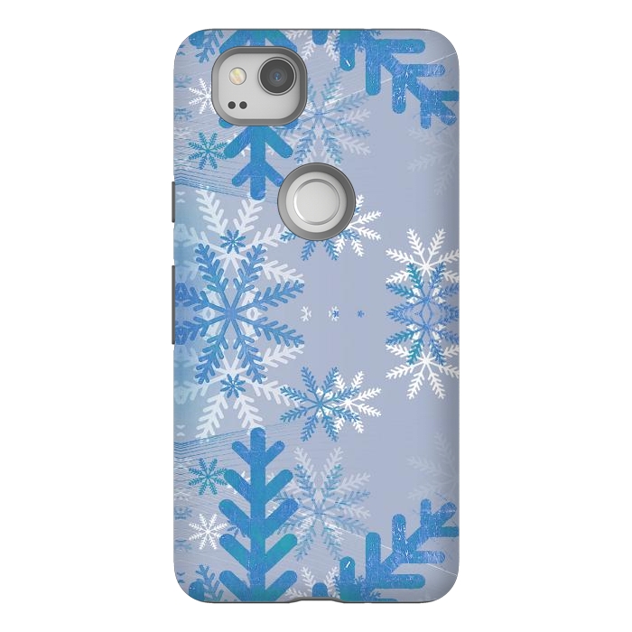 Pixel 2 StrongFit Pastel blue snowflakes winter pattern by Oana 