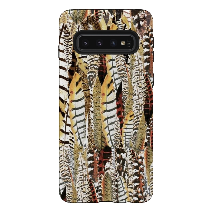 Galaxy S10 StrongFit Brown feathers vintage pattern by Oana 