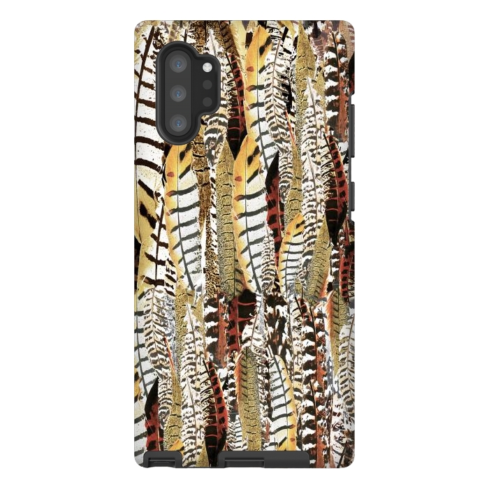 Galaxy Note 10 plus StrongFit Brown feathers vintage pattern by Oana 