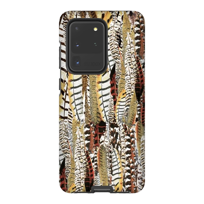 Galaxy S20 Ultra StrongFit Brown feathers vintage pattern by Oana 