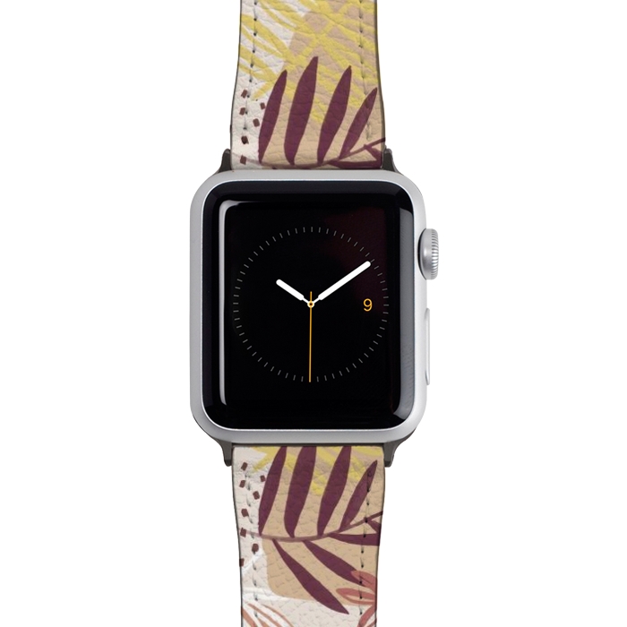 Watch 42mm / 44mm Strap PU leather Modern tropical leaves and spots - terracotta by Oana 