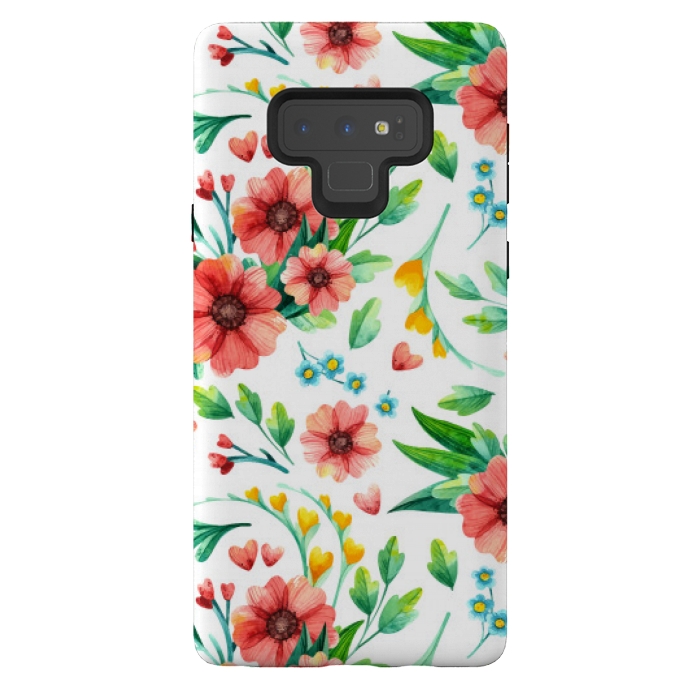 Galaxy Note 9 StrongFit orange peach floral pattern by MALLIKA