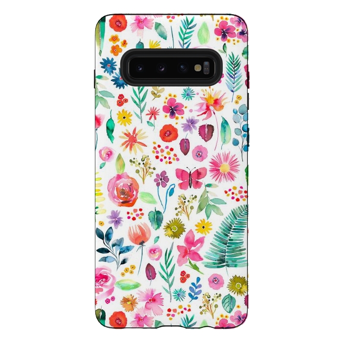 Galaxy S10 plus StrongFit Colorful Botanical Plants and Flowers by Ninola Design