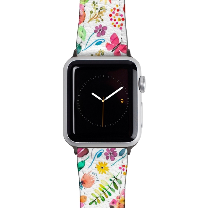 Watch 42mm / 44mm Strap PU leather Colorful Botanical Plants and Flowers by Ninola Design
