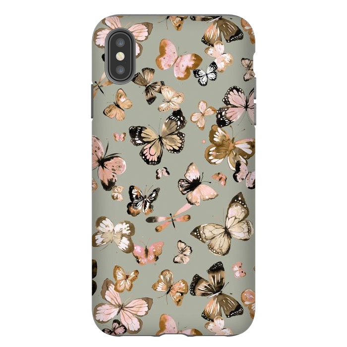 iPhone Xs Max StrongFit Watercolor Butterflies Beige Gold by Ninola Design
