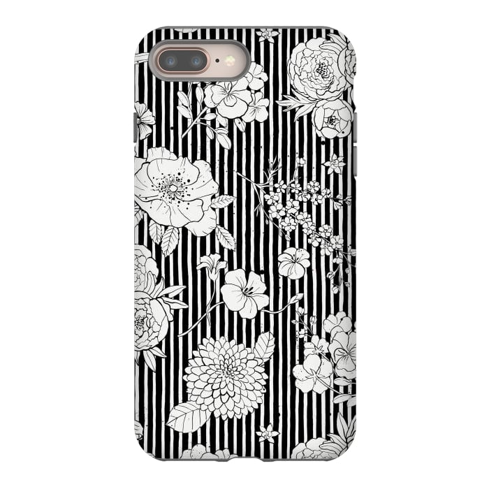 iPhone 7 plus StrongFit Flowers and Stripes Black and White by Ninola Design
