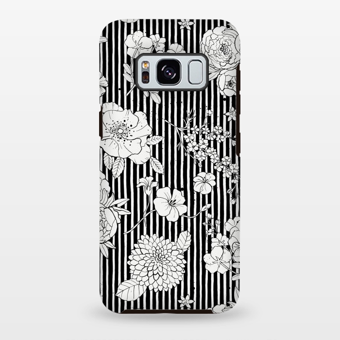 Galaxy S8 plus StrongFit Flowers and Stripes Black and White by Ninola Design
