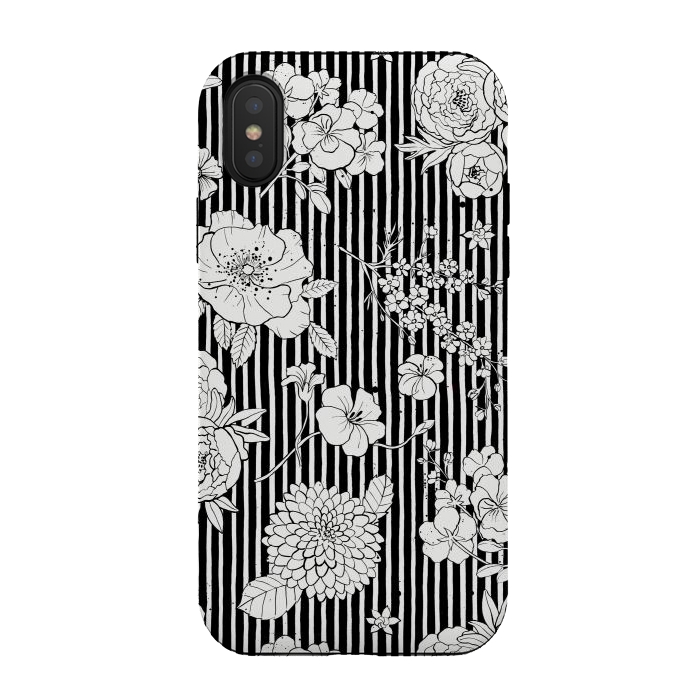 iPhone Xs / X StrongFit Flowers and Stripes Black and White by Ninola Design