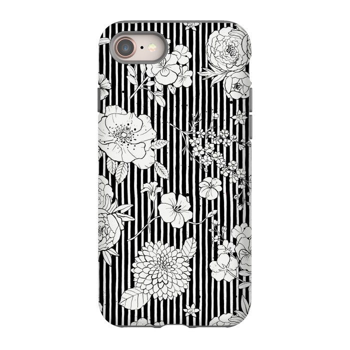 iPhone 8 StrongFit Flowers and Stripes Black and White by Ninola Design