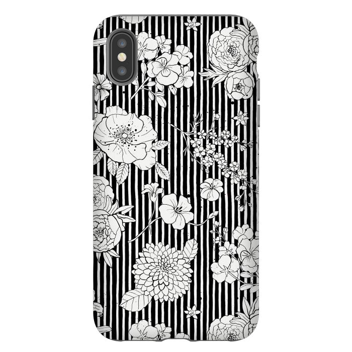 iPhone Xs Max StrongFit Flowers and Stripes Black and White by Ninola Design