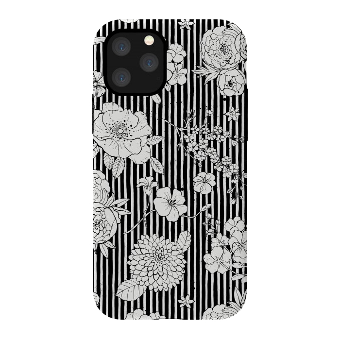 iPhone 11 Pro StrongFit Flowers and Stripes Black and White by Ninola Design