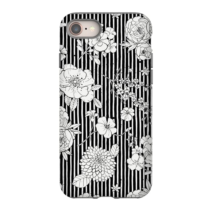 iPhone SE StrongFit Flowers and Stripes Black and White by Ninola Design