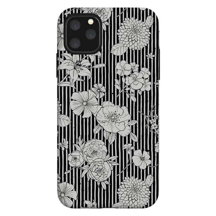 iPhone 11 Pro Max StrongFit Flowers and Stripes Black and White by Ninola Design