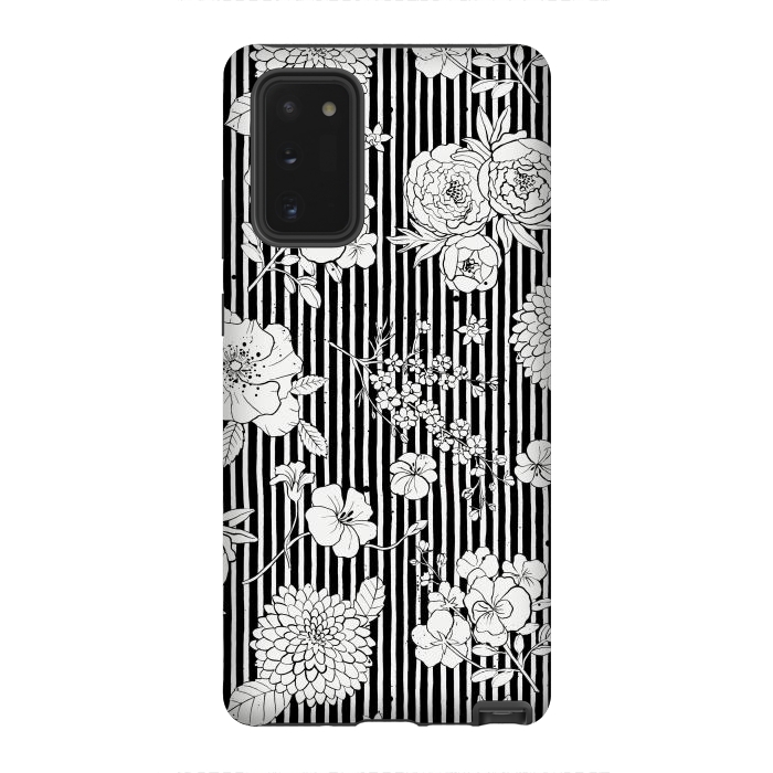 Galaxy Note 20 StrongFit Flowers and Stripes Black and White by Ninola Design