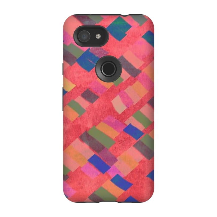 Pixel 3A StrongFit Abstract art pink design by Josie