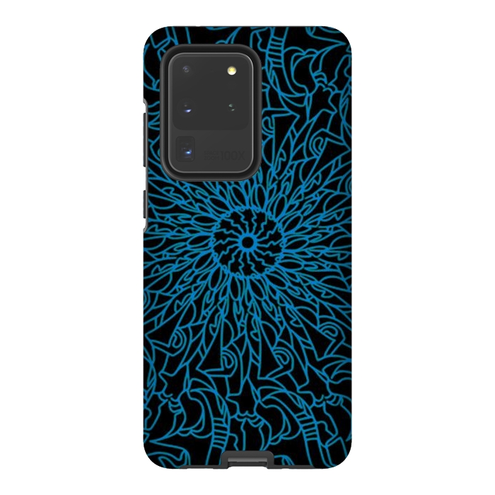 Galaxy S20 Ultra StrongFit Blue intricate pattern floral mandala geometry by Josie