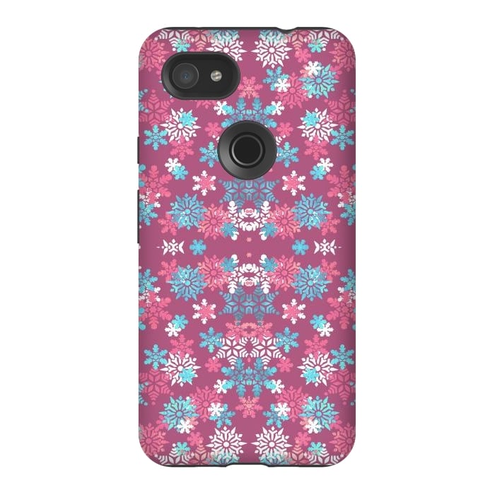 Pixel 3AXL StrongFit Playful pink blue snowflakes winter pattern by Oana 