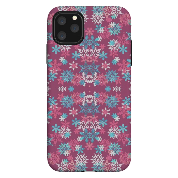 iPhone 11 Pro Max StrongFit Playful pink blue snowflakes winter pattern by Oana 